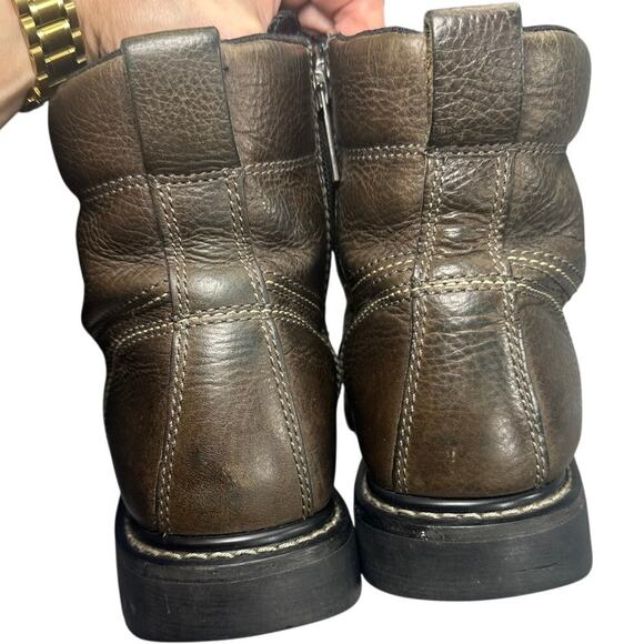 ⁠Harley-Davidson Men\'s 9.5M Brown Leather Moc Toe Side-Zip Motorcycle Boots